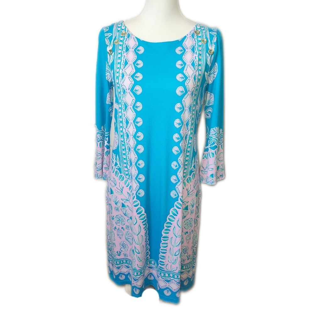 Lilly Pulitzer Tana T-Shirt Dress, UPF 50+, Turquoise & Pink, Small